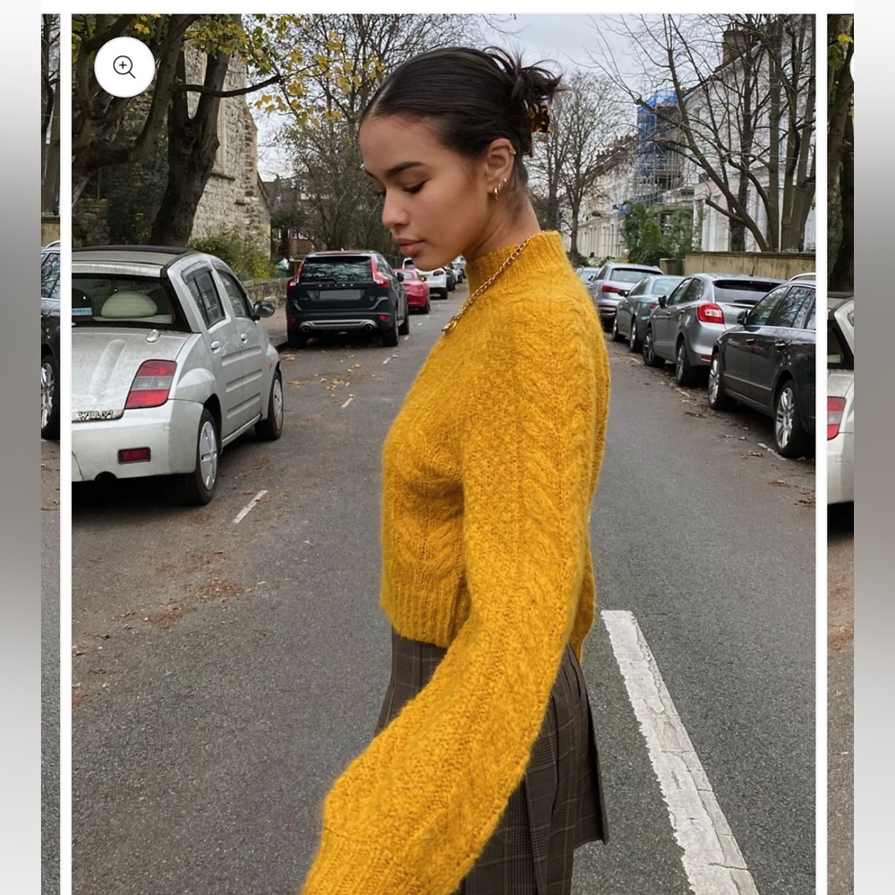 Aritzia Sunday Best Melly Sweater mustard yellow xs cropped mock neck - Picture 5 of 12